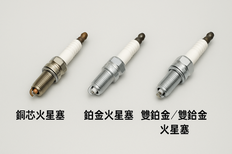 不同火星塞類型比較照片:銅芯火星塞 vs. 鉑金火星塞 vs. 銥金火星塞